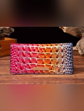 NEW Textured Ombre Croc-Embossed Wallet in Red-Orange.